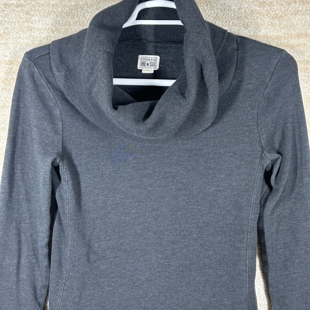 Converse Womens Dark Academia Cowl Neck Sweatshirt Charcoal Gray Medium Y2K 90s